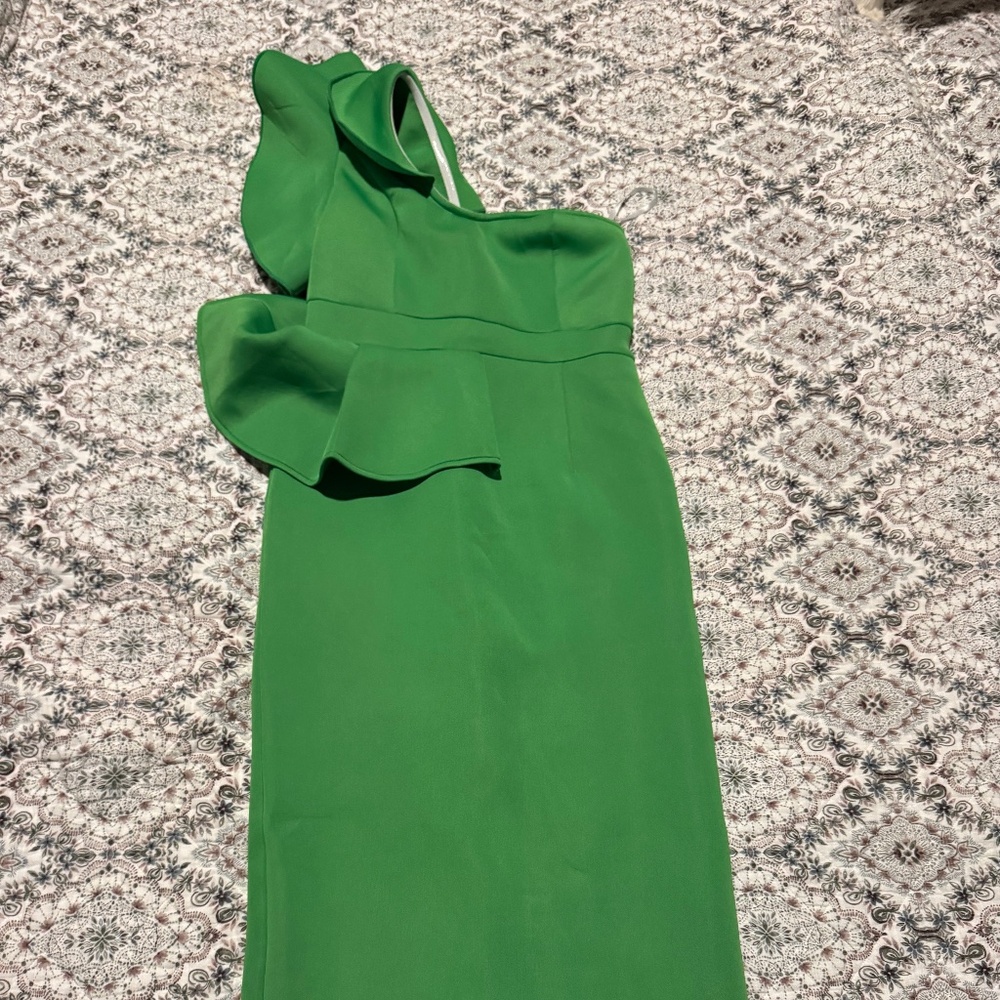 Green One Shoulder Ruffle Dress